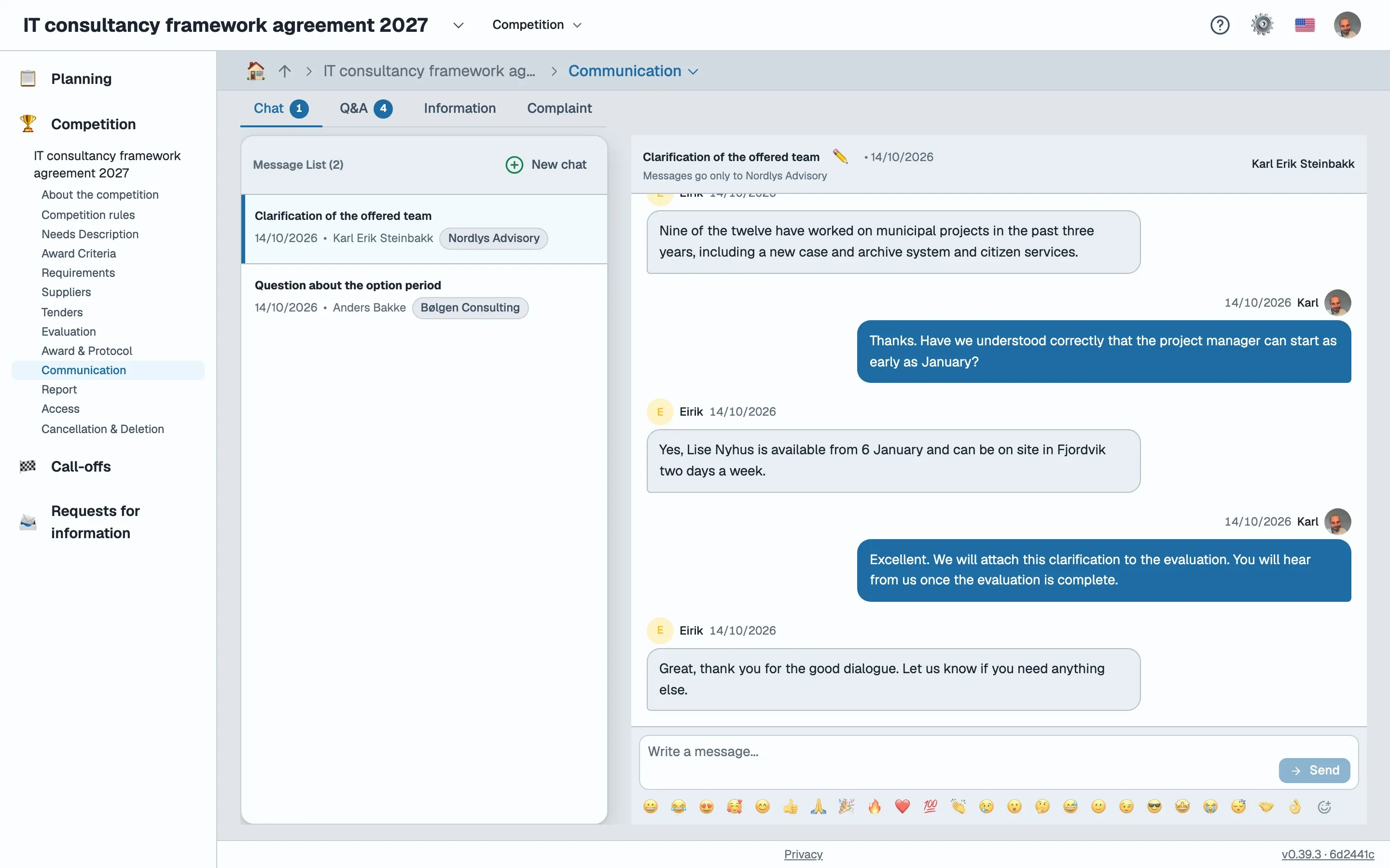 Chat hos oppdragsgiver